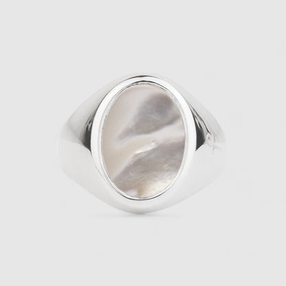 SILVER MOTHER OF PEARL OVAL SIGNET RING