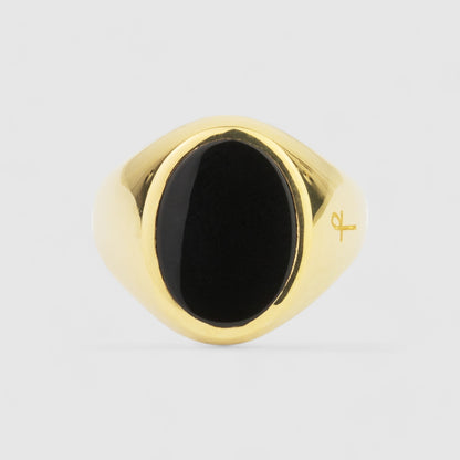 9CT GOLD ONYX OVAL SIGNET RING