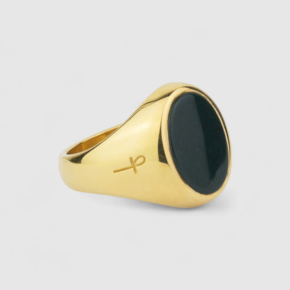 9CT GOLD ONYX OVAL SIGNET RING