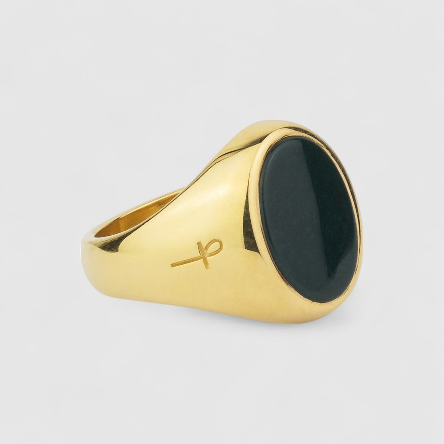 GOLD GREEN BLOODSTONE OVAL SIGNET RING