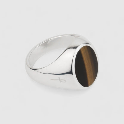 SILVER TIGER EYE OVAL SIGNET RING