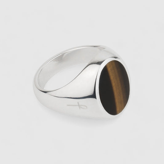 SILVER TIGER EYE OVAL SIGNET RING