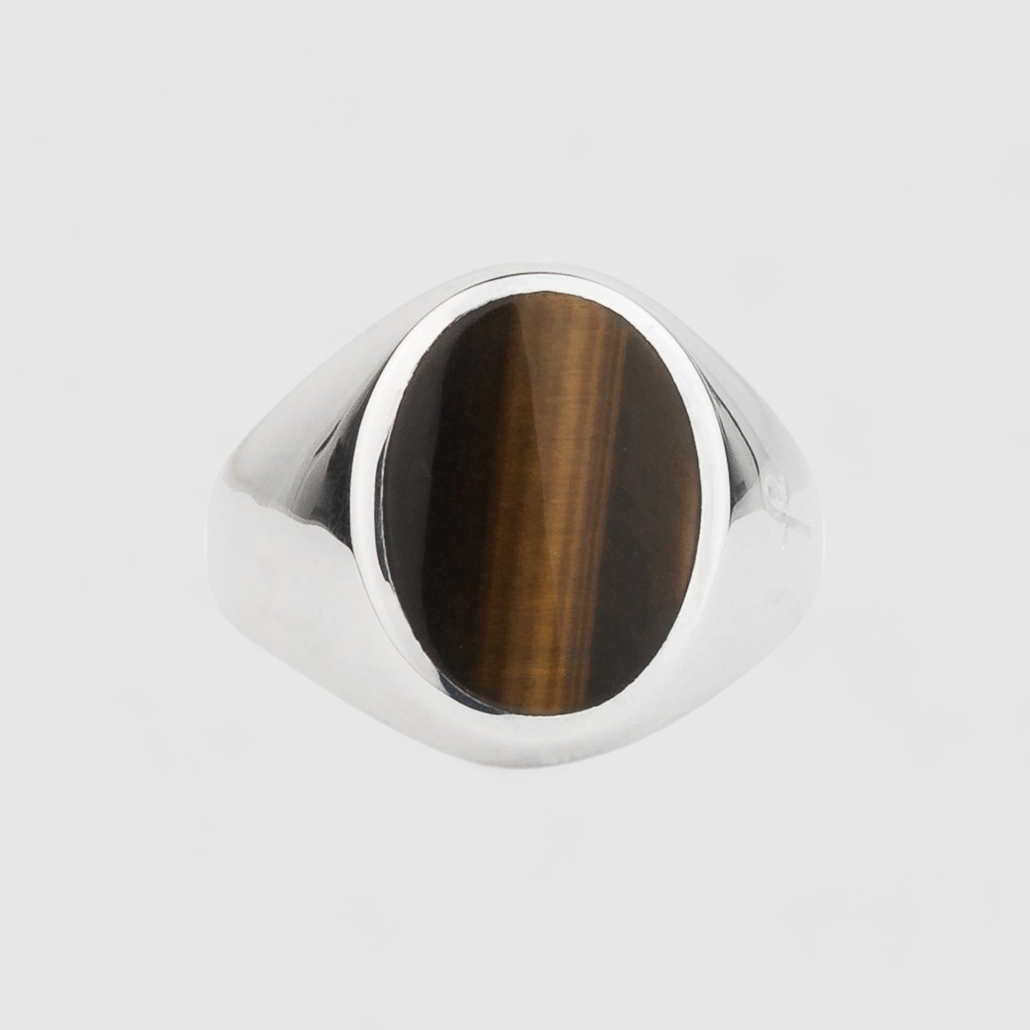 SILVER TIGER EYE OVAL SIGNET RING