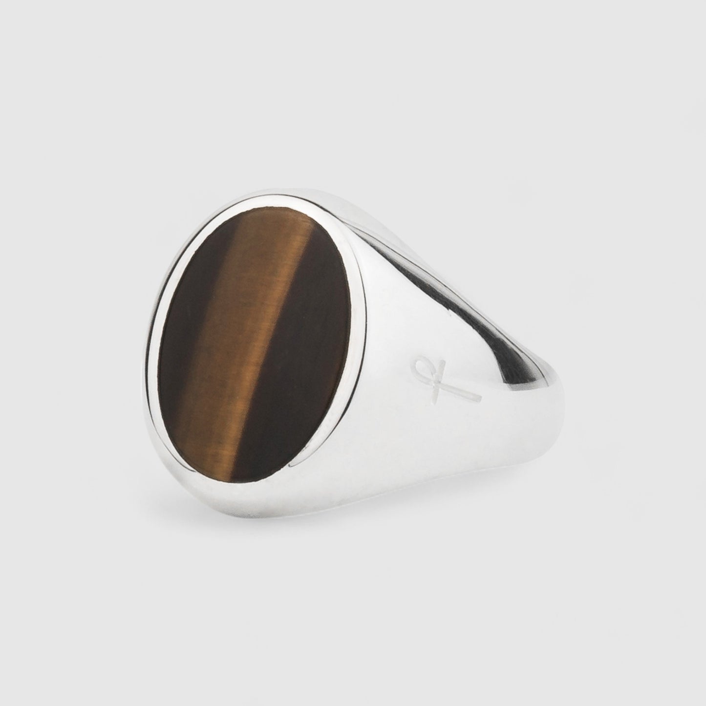 SILVER TIGER EYE OVAL SIGNET RING