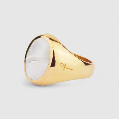 GOLD MOTHER OF PEARL OVAL SIGNET RING