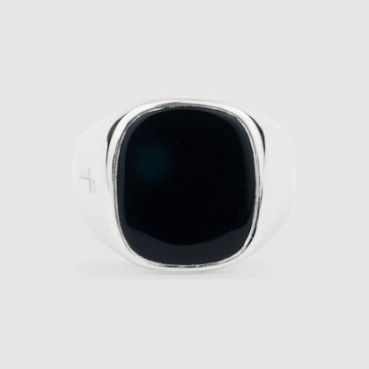 SILVER BLACK ONYX SQUARE SIGNET RING