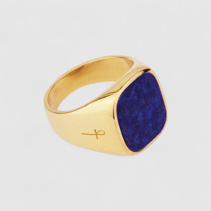 GOLD LAPIS LAZULI SQUARE SIGNET RING