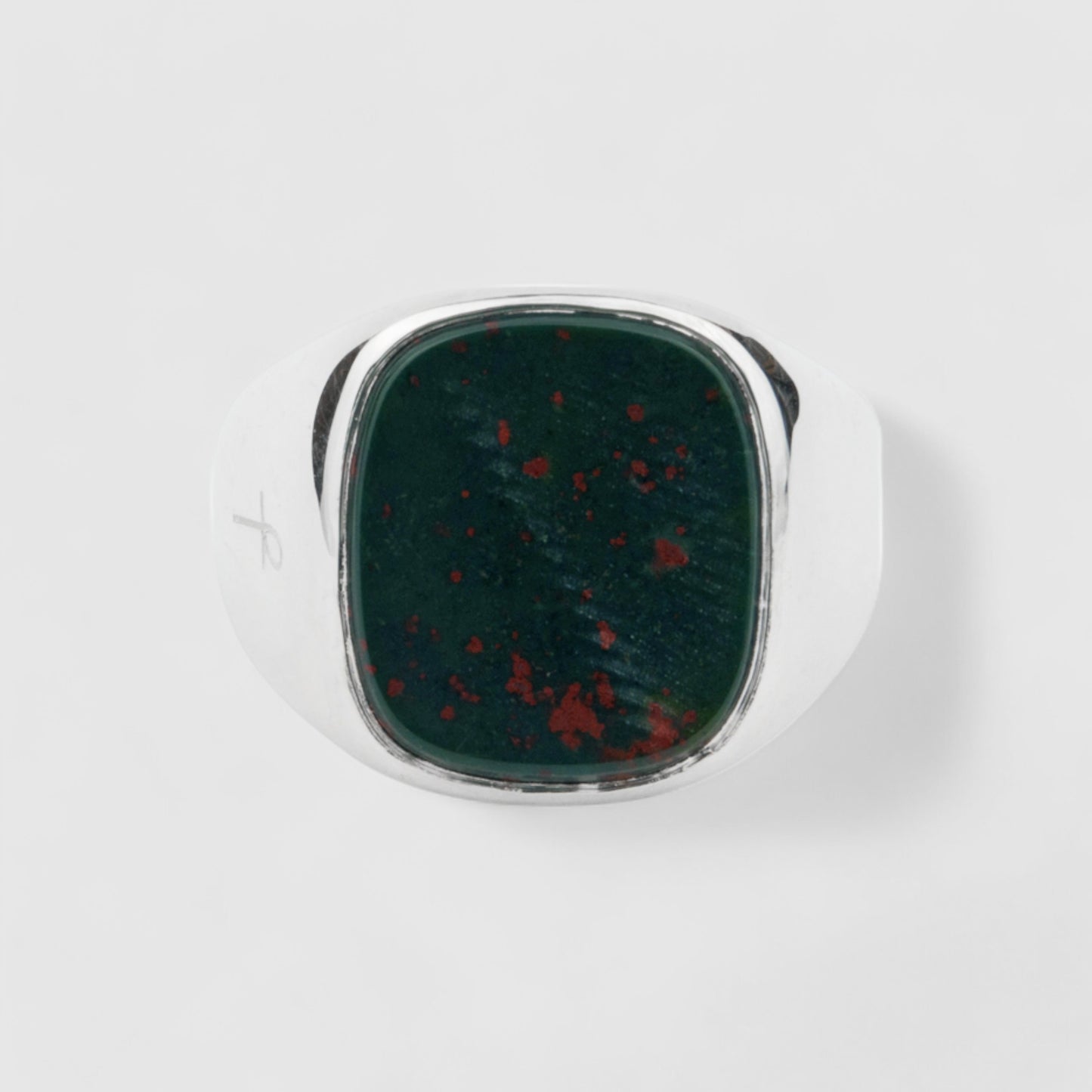 SILVER GREEN BLOODSTONE SQUARE SIGNET RING