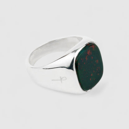 SILVER GREEN BLOODSTONE SQUARE SIGNET RING