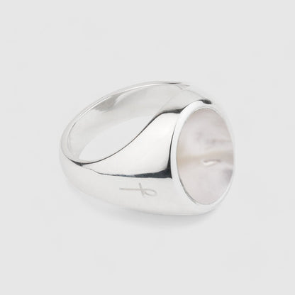 SILVER MOTHER OF PEARL OVAL SIGNET RING