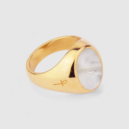 GOLD MOTHER OF PEARL OVAL SIGNET RING