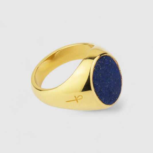 9CT GOLD LAPIS LAZULI OVAL SIGNET RING