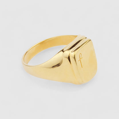 GOLD DOUBLE SQUARE SIGNET RING