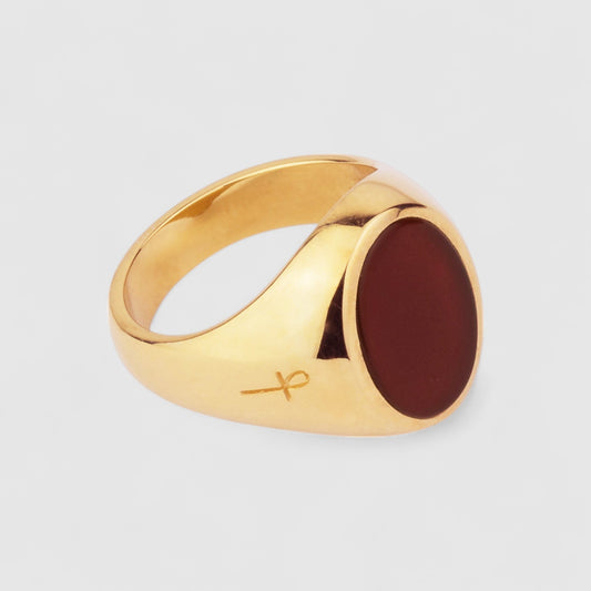 9CT OVAL CARNELIAN SIGNET RING