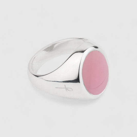 SILVER PINK MOTHER OF PEARL OVAL SIGNET RING