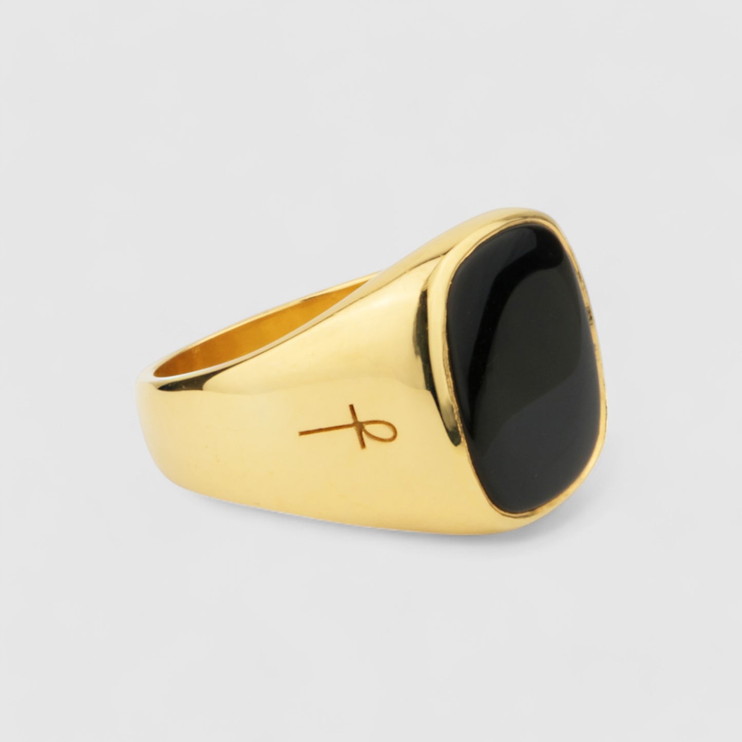 GOLD  BLACK ONYX SQUARE SIGNET RING