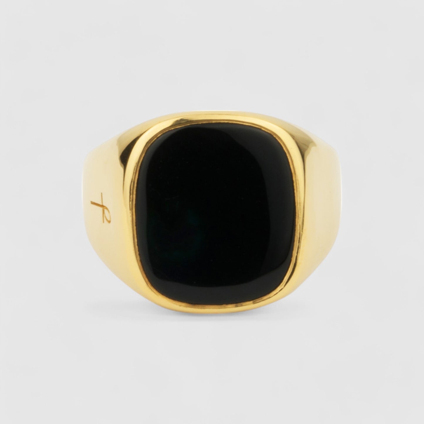 GOLD  BLACK ONYX SQUARE SIGNET RING