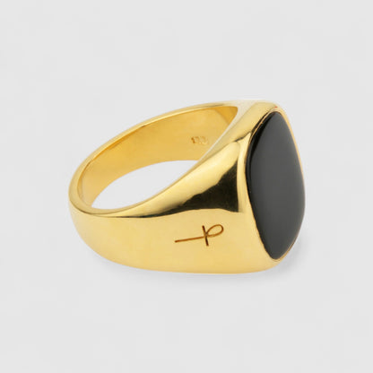 GOLD  BLACK ONYX SQUARE SIGNET RING