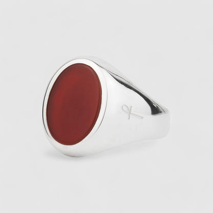 SILVER CARNELIAN OVAL SIGNET RING