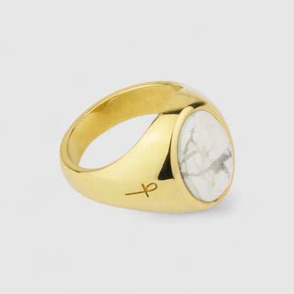 9CT GOLD HOWLITE SIGNET RING