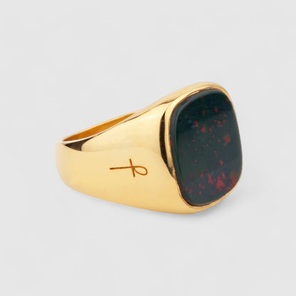 9CT GOLD BLOODSTONE SQUARE SIGNET RING