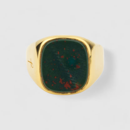 9CT GOLD BLOODSTONE SQUARE SIGNET RING