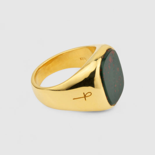 9CT GOLD BLOODSTONE SQUARE SIGNET RING