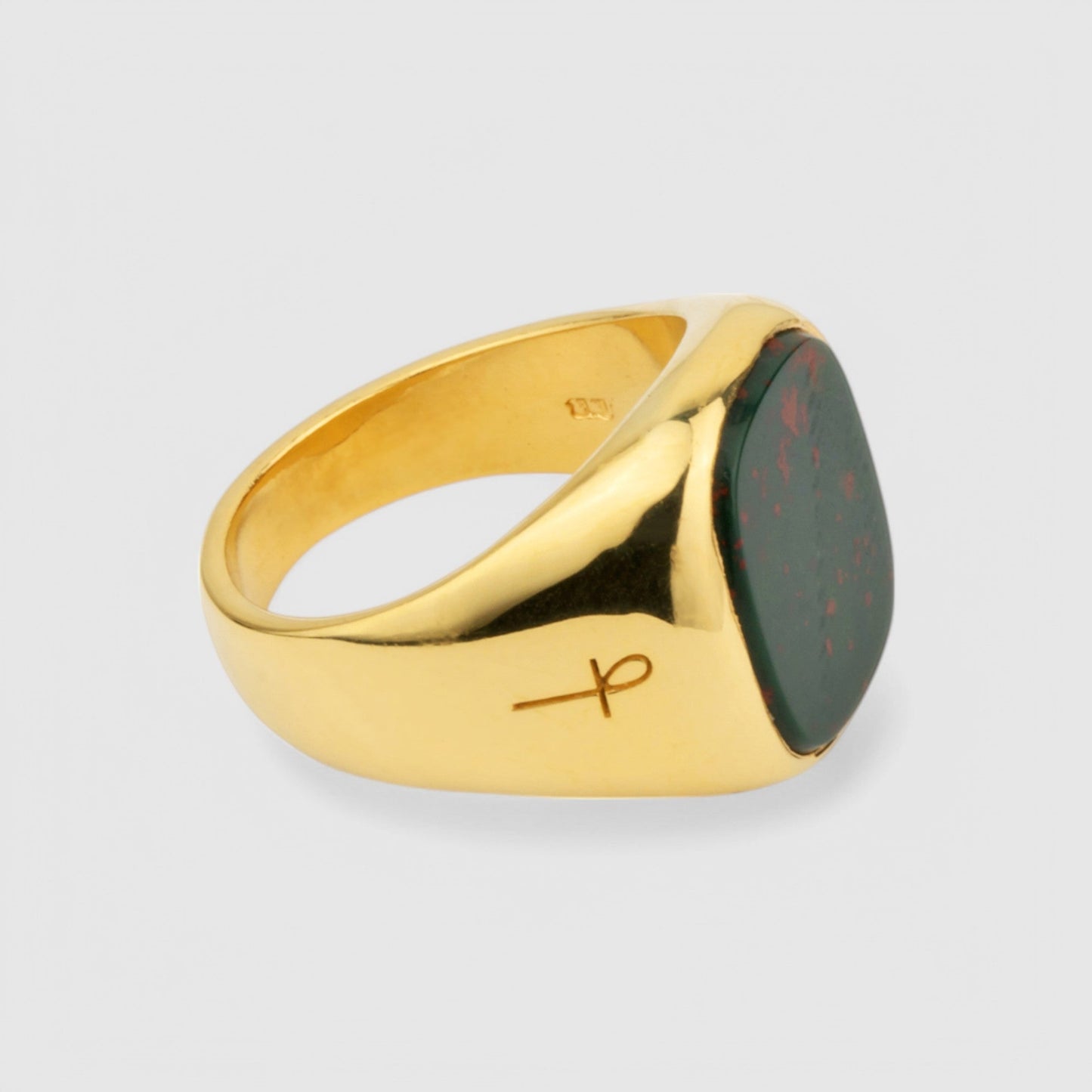 GOLD GREEN BLOODSTONE SQUARE SIGNET RING