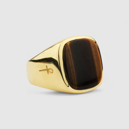 GOLD TIGER EYE SQUARE SIGNET RING