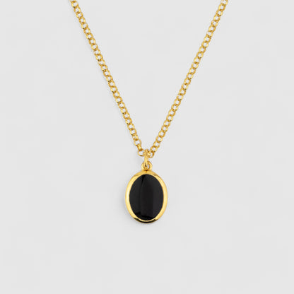 GOLD JAMESTOWN BLACK ONYX OVAL STONE NECKLACE & PENDANT