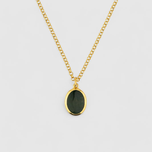 GOLD JAMESTOWN GREEN BLOODSTONE OVAL STONE NECKLACE & PENDANT