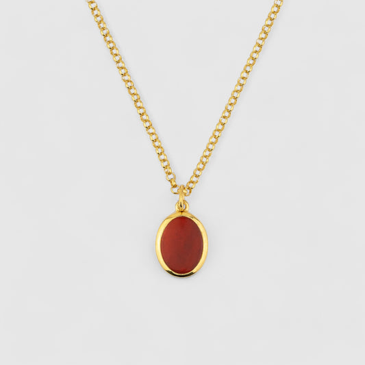 GOLD JAMESTOWN CARNELIAN OVAL STONE NECKLACE & PENDANT