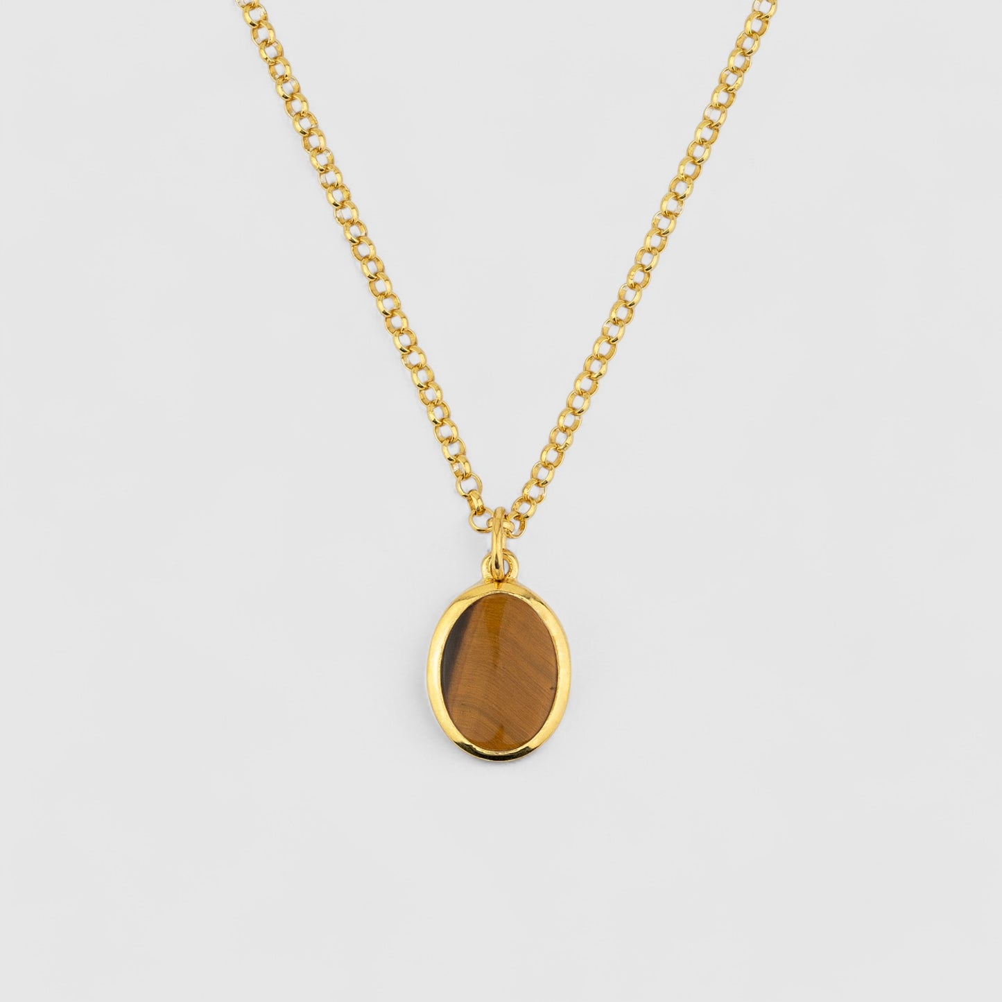 GOLD JAMESTOWN TIGER EYE OVAL STONE NECKLACE & PENDANT