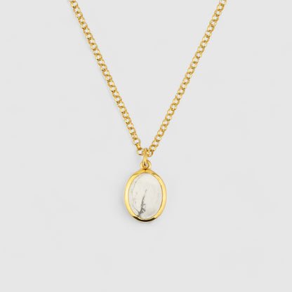 GOLD JAMESTOWN WHITE HOWLITE OVAL STONE NECKLACE & PENDANT