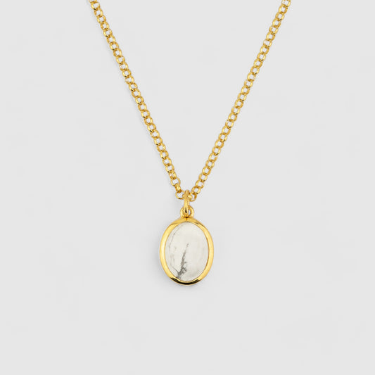 GOLD JAMESTOWN WHITE HOWLITE OVAL STONE NECKLACE & PENDANT