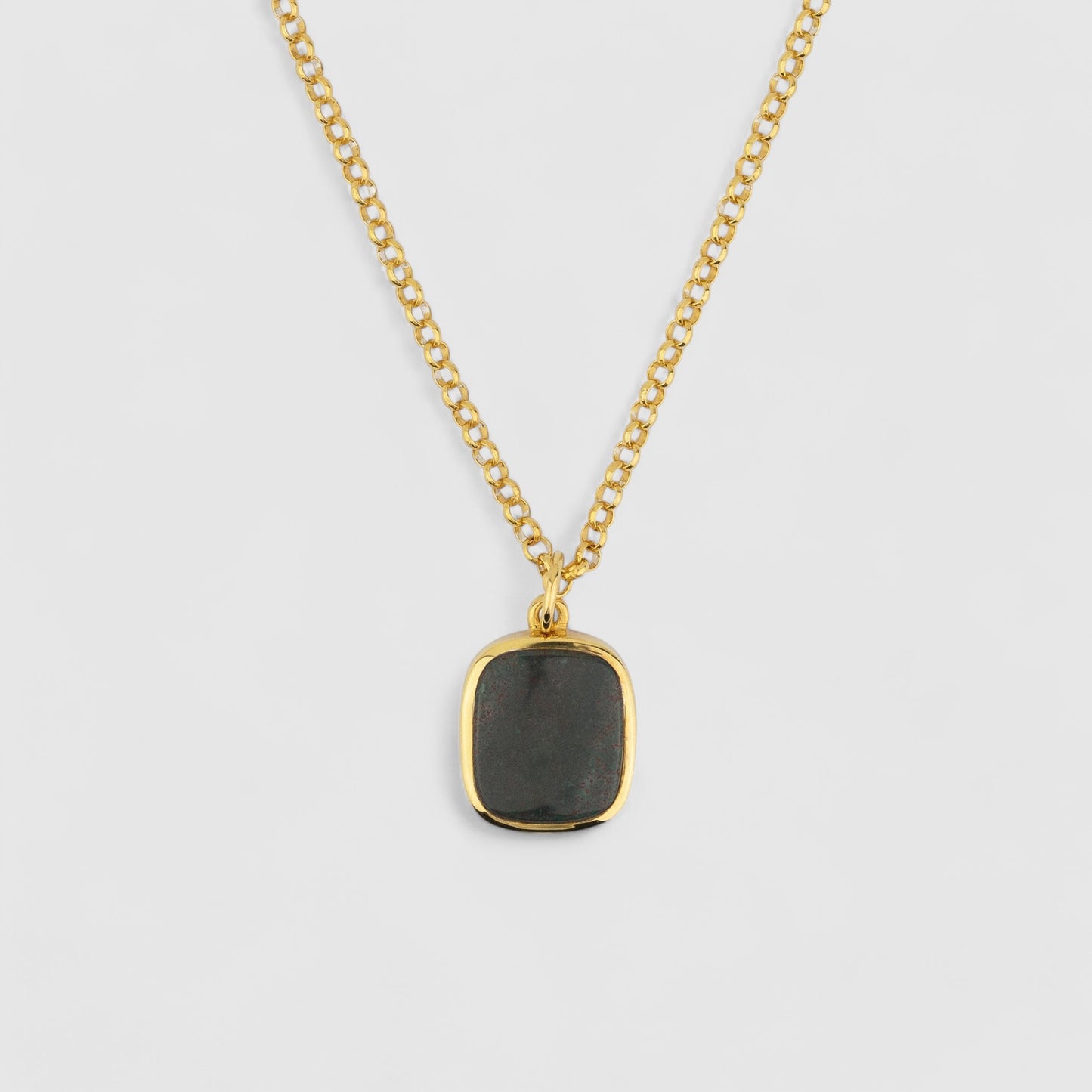 GOLD JAMESTOWN GREEN BLOODSTONE SQUARE STONE NECKLACE & PENDANT