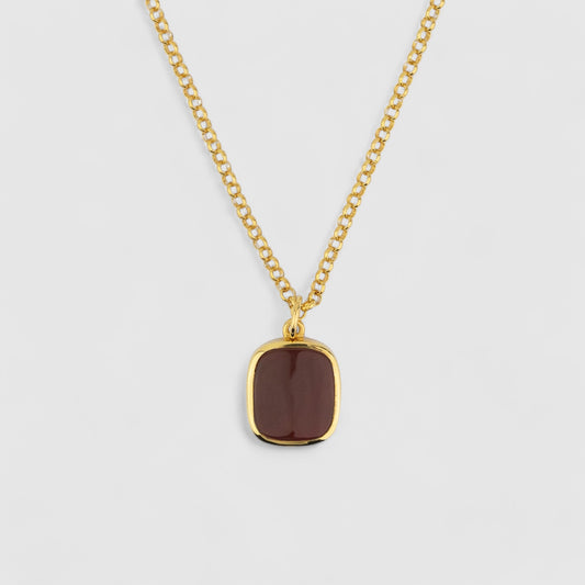 GOLD JAMESTOWN CARNELIAN SQUARE STONE NECKLACE & PENDANT