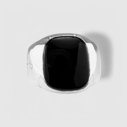 SILVER BLACK ONYX SQUARE SIGNET RING (S)