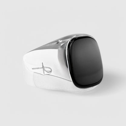 SILVER BLACK ONYX SQUARE SIGNET RING (S)