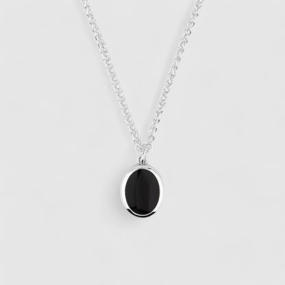 SILVER JAMESTOWN BLACK ONYX OVAL STONE PENDANT & NECKLACE