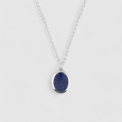 SILVER JAMESTOWN LAPIS LAZULI OVAL STONE NECKLACE & PENDANT