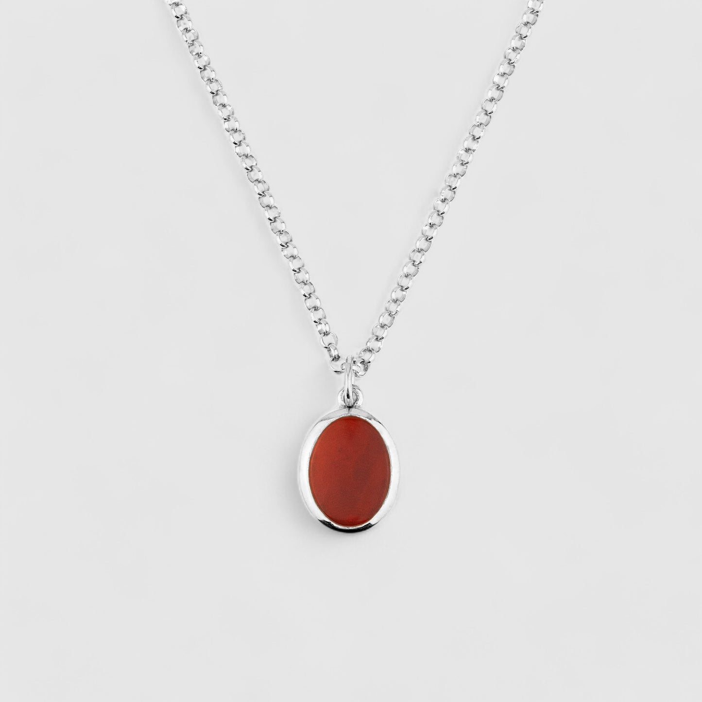 SILVER JAMESTOWN CARNELIAN OVAL STONE NECKLACE & PENDANT