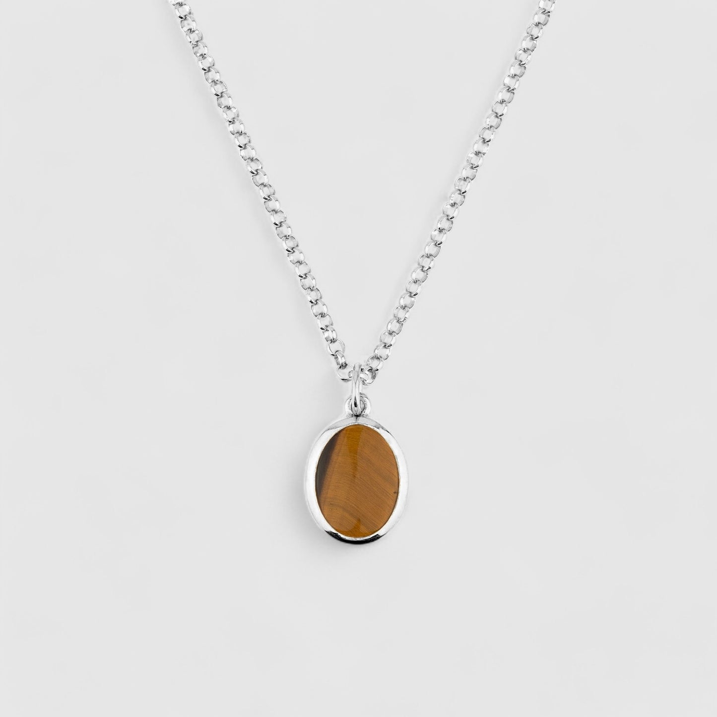 SILVER JAMESTOWN TIGER EYE OVAL STONE NECKLACE & PENDANT