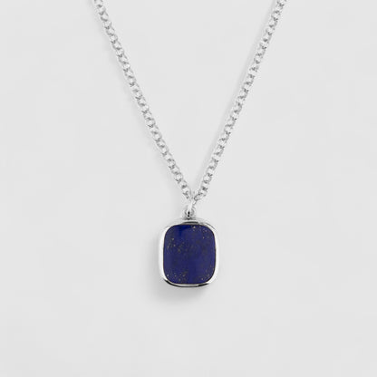 SILVER JAMESTOWN LAPIS LAZULI SQUARE STONE NECKLACE & PENDANT