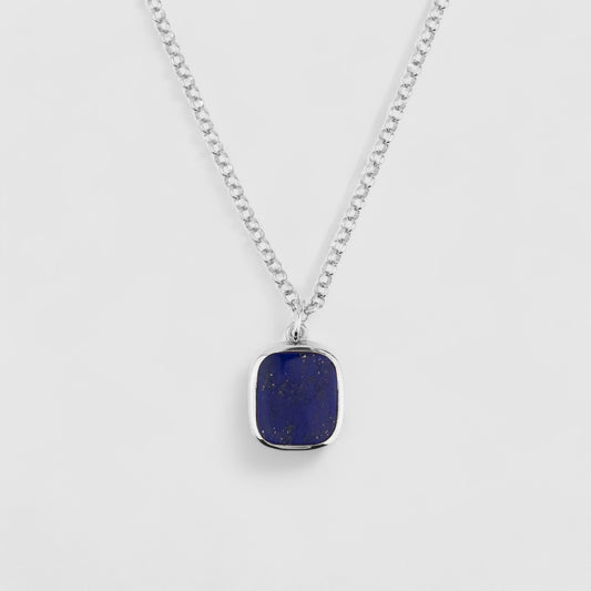 SILVER JAMESTOWN LAPIS LAZULI SQUARE STONE NECKLACE & PENDANT