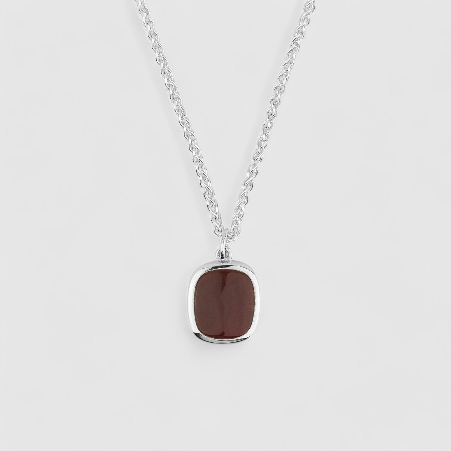 SILVER JAMESTOWN CARNELIAN SQUARE STONE NECKLACE & PENDANT