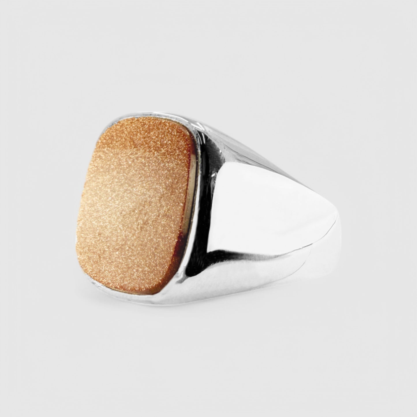 SILVER GOLDSTONE SQUARE SIGNET RING