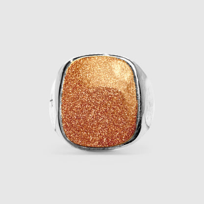 SILVER GOLDSTONE SQUARE SIGNET RING