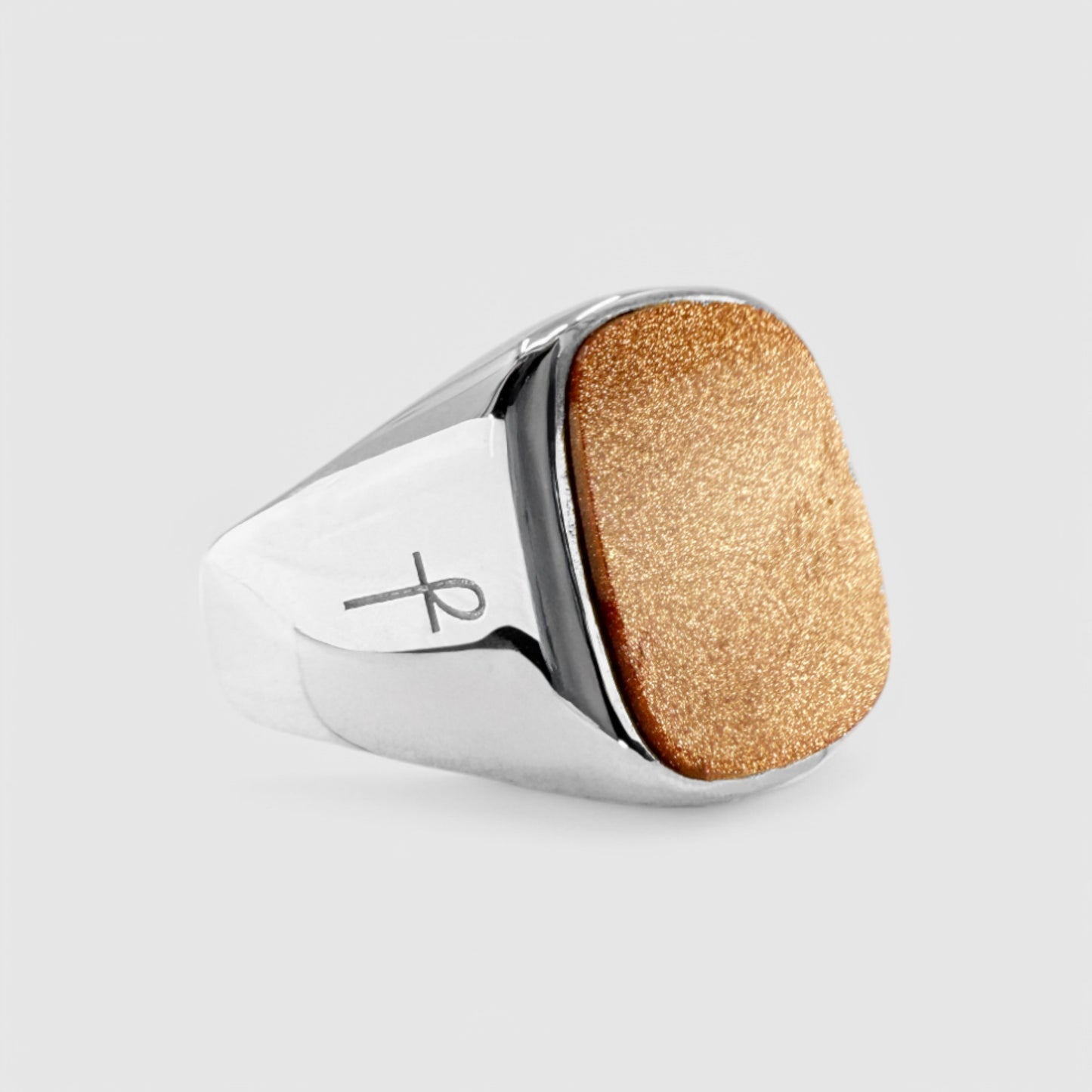 SILVER GOLDSTONE SQUARE SIGNET RING