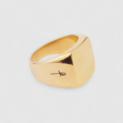 chunky gold square signet ring with phira london hallmark